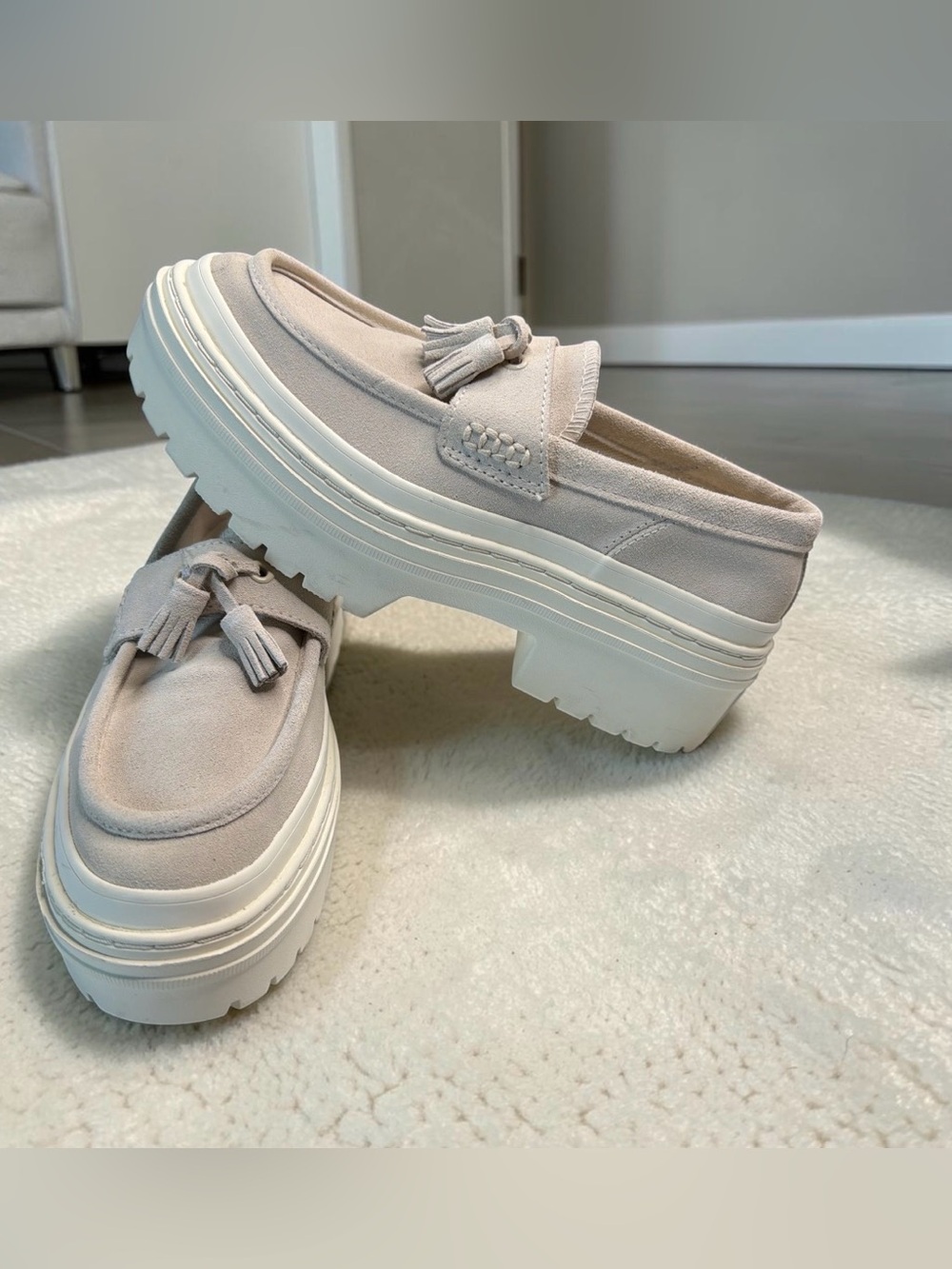 Converse Women's Beige Suede Tassel Platform Mules
